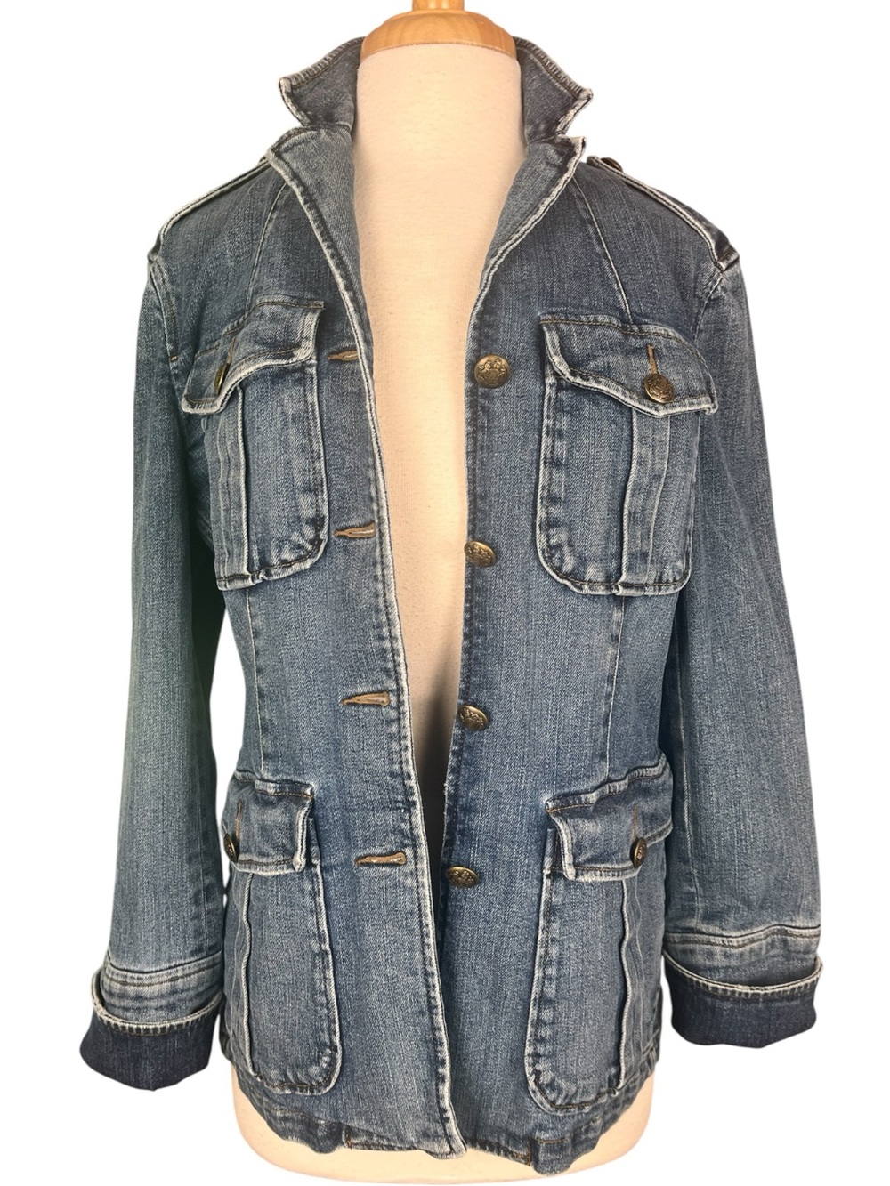 Vintage Ralph Lauren Jeans Co. Denim Chore Jacket Womens XL Military Utility - Picture 2 of 14